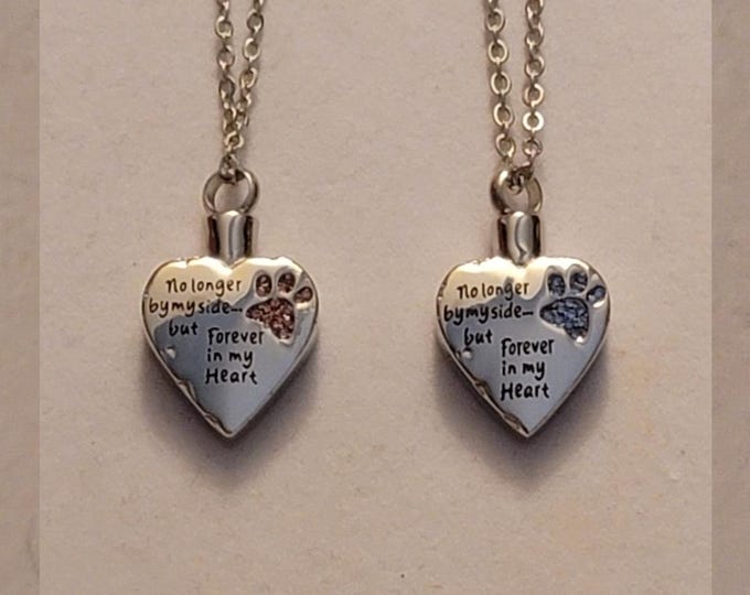 Silver Pawprint Heart Cremation Urn Necklace, Necklace, Heart, Necklace For Ashes, Cremation Jewelry, Heart Urn Necklace, Pink or Blue Paw