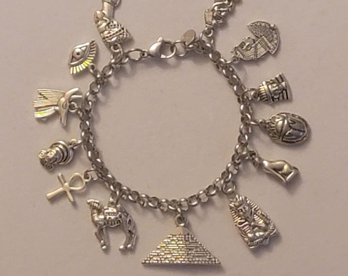 Silver Egypt/Egyptian Chain Bracelet, Charm Bracelet, Egypt, Bracelet, Egyptian Bracelet, Egypt Bracelet, Egyptian Charm Bracelet, Gift