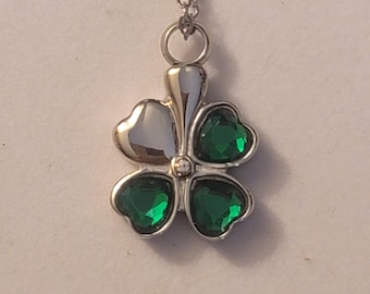 Silver Shamrock Cremation Urn Necklace: Green Clover Ash Keepsake
