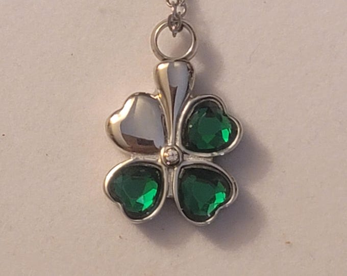 Silver and Green Shamrock Cremation Urn Necklace, Cremation Jewelry, Urn Necklace, Shamrock, Gift, For Human Ashes, Clover Urn Necklace