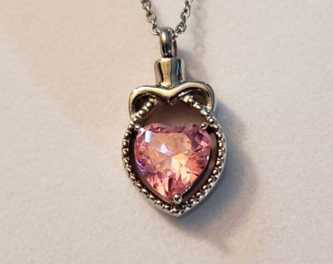Silver and Pink Heart Cremation Urn Necklace, Cremation Jewelry, Urn Jewelry, Memorial Jewelry,  Urn Necklace, Cremation Necklace, Necklace