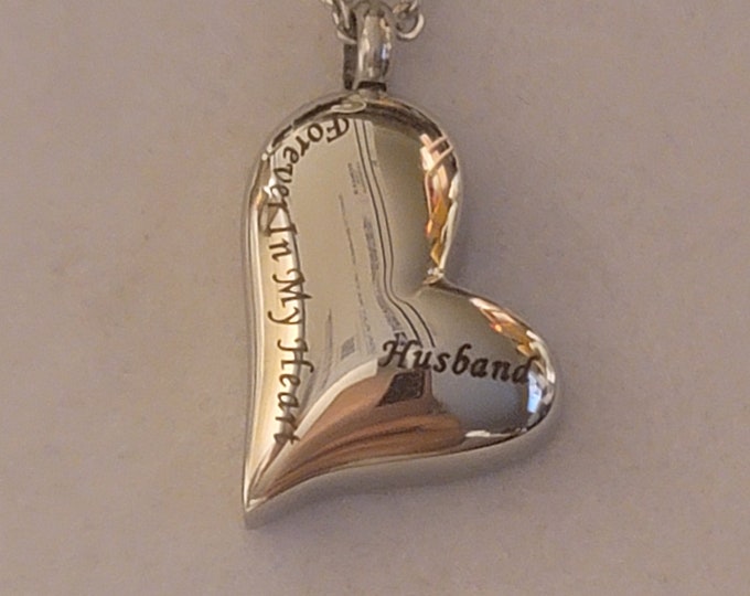 Silver Husband Cremation Urn Necklace, Forever In My Heart, Memorial Jewelry, Urn Jewelry,  Cremation Jewelry, Ashes Necklace, Husband Urn