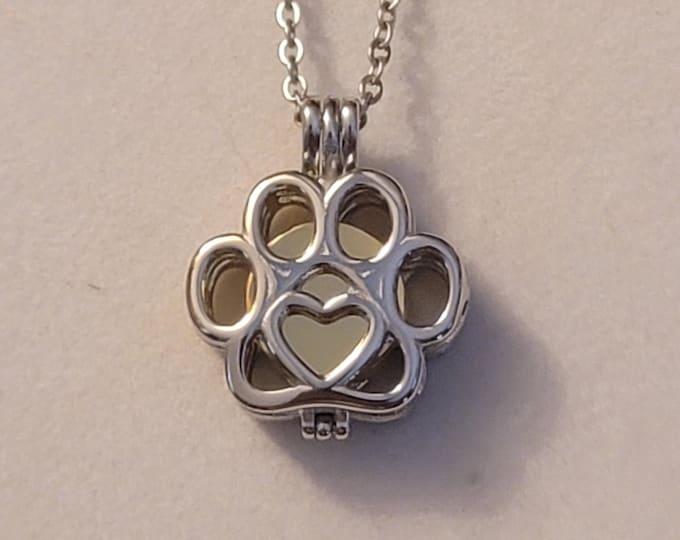 Silver and Gold Paw Print Locket Cremation Urn Necklace, Necklace, Necklace For Ashes, Cremation Jewelry, Pet, Dog, Cat, Pet Remains, Gift