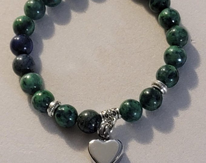 Silver Chrysocolla Azurite Beaded Urn Bracelet, Cremation Jewelry, Memorial Jewelry, Urn, Cremation Bracelet, Bracelet, Beaded Bracelet