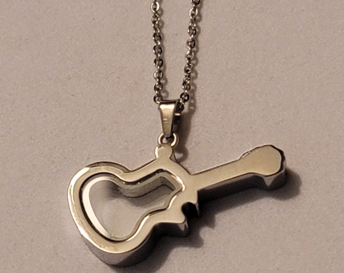 Silver See Through Guitar Cremation Locket Urn Necklace, Guitar, Necklace For Ashes, Cremation Jewelry, Urn, Necklace, Gift