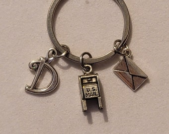 Silver Mail Carrier Keychain: Letter, Mailbox Charms