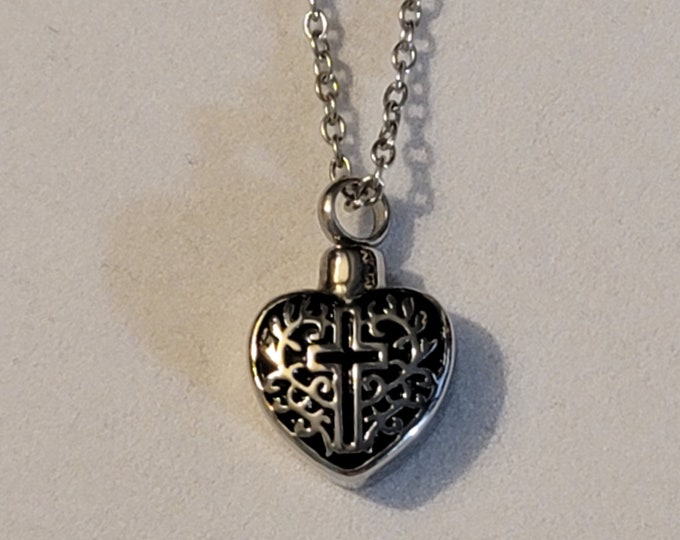 Silver Heart with Cross Cremation Urn Necklace, Cremation Jewelry, Urn Jewelry, Memorial Jewelry, Cremation Jewelry, Heart with Cross Urn