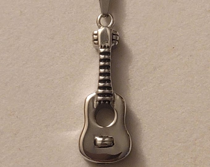 Silver Guitar Cremation Urn Necklace, Electric Guitar Urn Necklace, Necklace, Guitar, Pendant For Ashes, For Human Remains, Memorial Urn