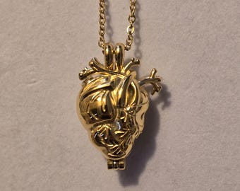 Gold Anatomical Heart Cremation Urn Locket Necklace, Cremation Jewelry, Necklace For Ashes, Cremation Necklace, Anatomical Heart Urn, Gift