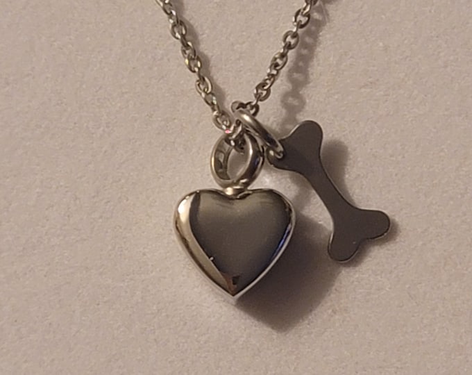 Silver Heart with Dog Bone Cremation Urn Necklace, Memorial Jewelry, Urn Necklace, Cremation Jewelry, Cremation Necklace, Dog Bone, Ashes