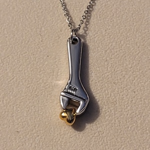 Silver Wrench With Gold Heart Cremation Urn Necklace,  Wrench, Cremation Jewelry, Memorial Jewelry, Urn Jewelry, Cremation Necklace, Urn
