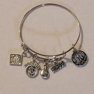 Pulseira de prata bingo, presente para jogador de bingo, fanático por bingo, pulseira com pingente, bingo, pulseira com pingente de bingo, presente, cartão de bingo