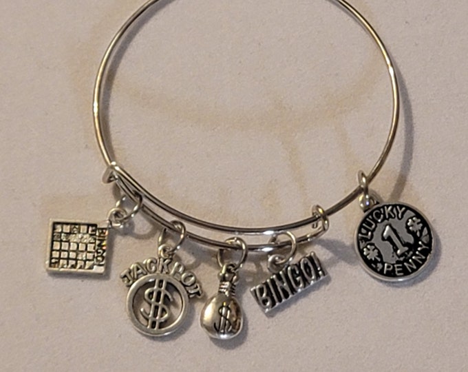Silver Bingo Bangle Bracelet, Bingo Player Gift, Bingo fanatic, Charm Bracelet,  Bingo, Bingo Charm Bracelet, Gift, Bingo Card