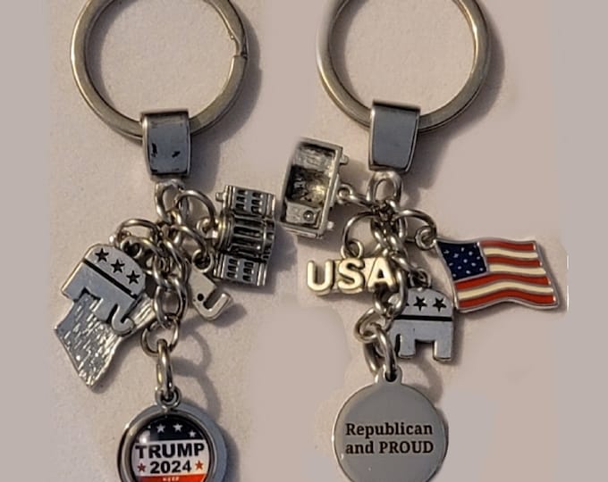 Silver Trump 2024 Keychain, Charm Keyring, Keychain, Trump 2024 Keyring, Republican Party, Trump For President 2024 Keychain, Gift