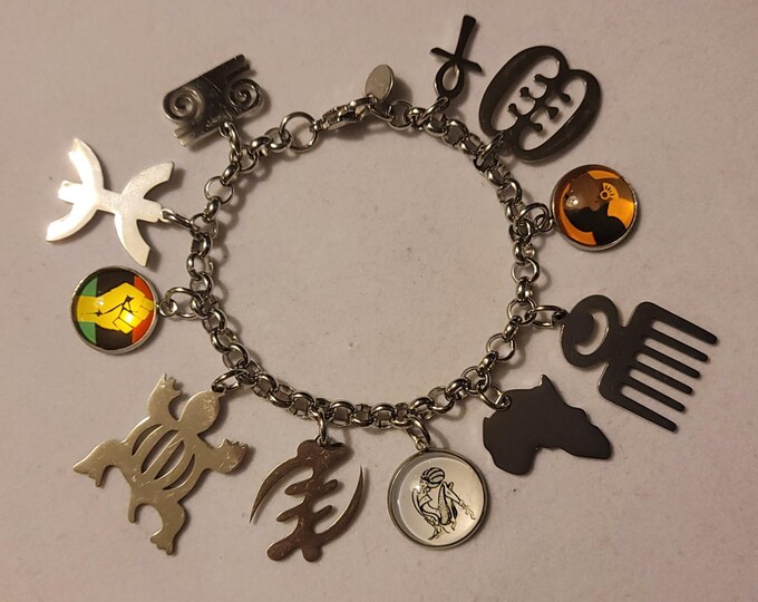 Silver African Chain Bracelet, African Charm Bracelet, Bracelet, Africa Bracelet, Charm Bracelet, Chain Bracelet, Gift, Africa, African