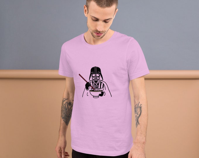 Darth Vader, wielding a lightsaber chopstick Unisex t-shirt