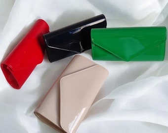 Faux Glossy Patent Leather Envelope Clutch -  Evening Handbag