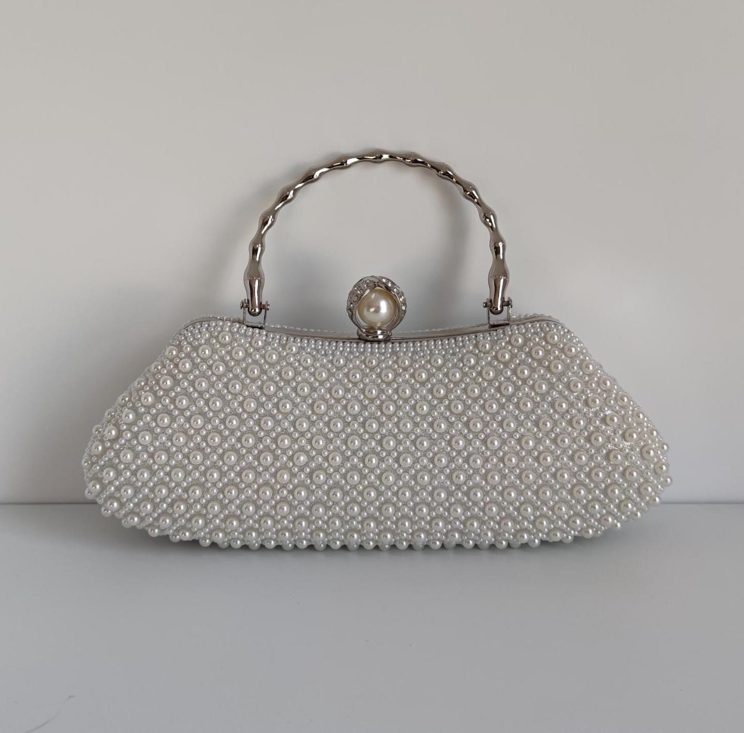 Pochette De Soirée Élégante Pour Femme - Avec Nœud Et Poignée Perles - Idéale Mariage, Fête - 22x14,5 Cm - 7