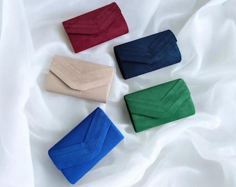 Suede Effect Envelope Foldover Clutch Bag - Evening and Special Occasions Handbag