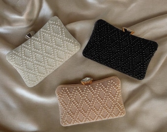 Bruidsruitpatroon Faux Pearl Box Clutch Bag voor bruiloft, gala en avondevenementen - Elegante schoudertas