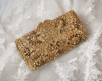 Sparkly luxe kristallen strass clutch tas in goud en zilver - bruidstasje, speciale gelegenheid en avondtasje met handriem