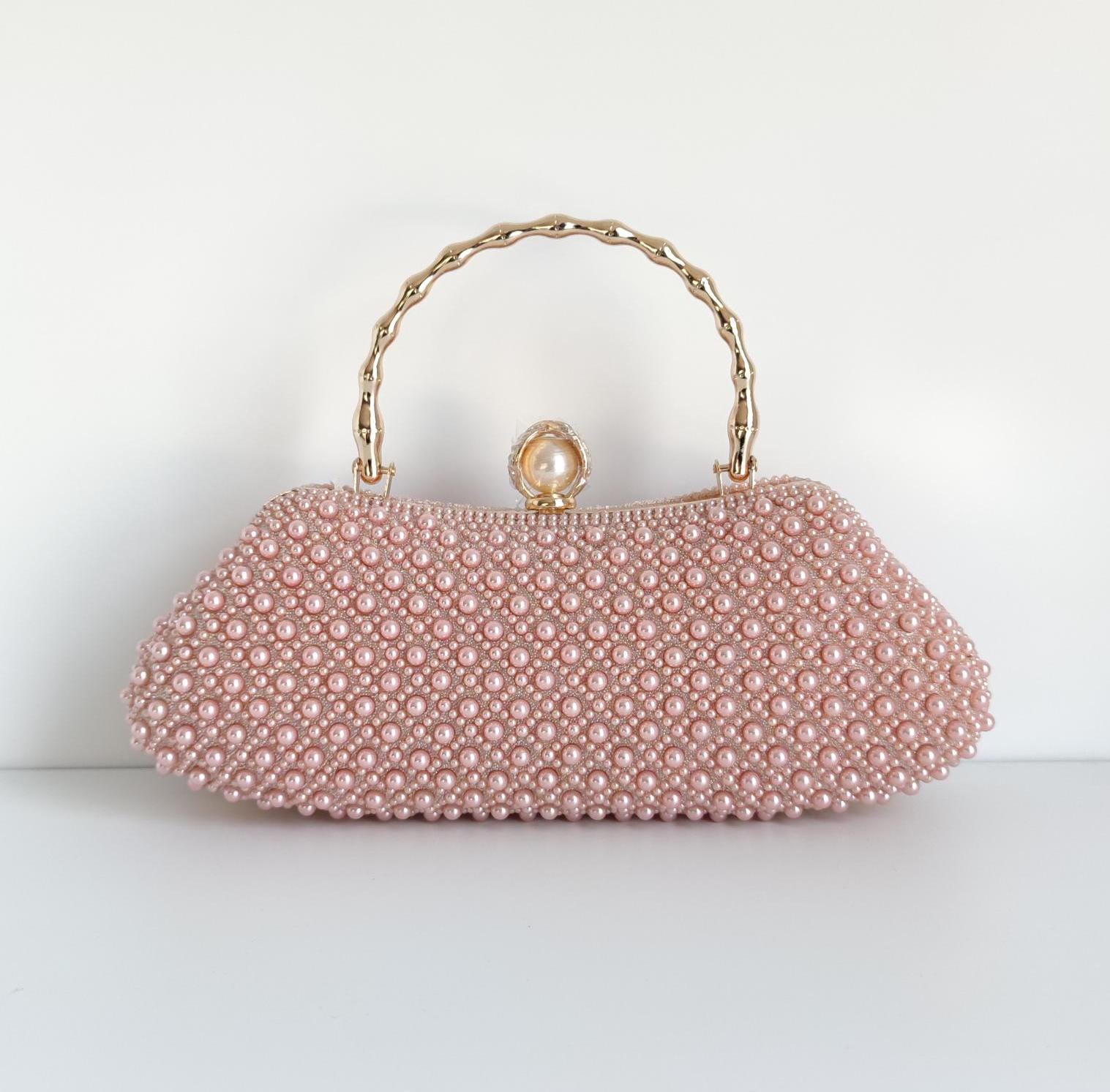 Pochette De Soirée Élégante Pour Femme - Avec Nœud Et Poignée Perles - Idéale Mariage, Fête - 22x14,5 Cm - 10