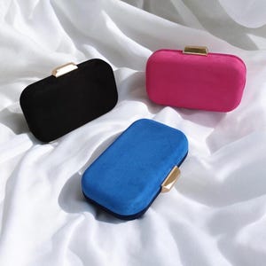 Zwei Toned Faux Wildleder Abgerundete Box Harte Kompakte Clutch Bag - Abendtasche in Navy, Pink, Schwarz, Fuchsia, Grün, Lila