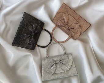 Sparkly Rhinestone Diamante Mini Tote Handtas met strikdetail - Bruids- en avondtasje in zilver, zwart, groen, marineblauw, goud