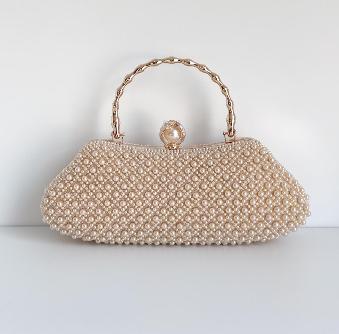 Pochette De Soirée Élégante Pour Femme - Avec Nœud Et Poignée Perles - Idéale Mariage, Fête - 22x14,5 Cm - 3
