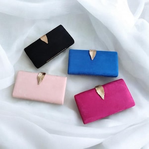 Faux Wildleder Blatt Klappe Rechteck Box Clutch Tasche - Abend Handtasche in Schwarz, Marineblau, Fuchsia, Pink und Königsblau