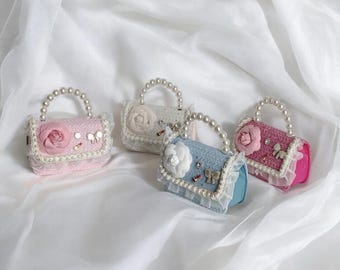 Mini Tweed Handbag for Girls: Pearl Flower Evening Bag