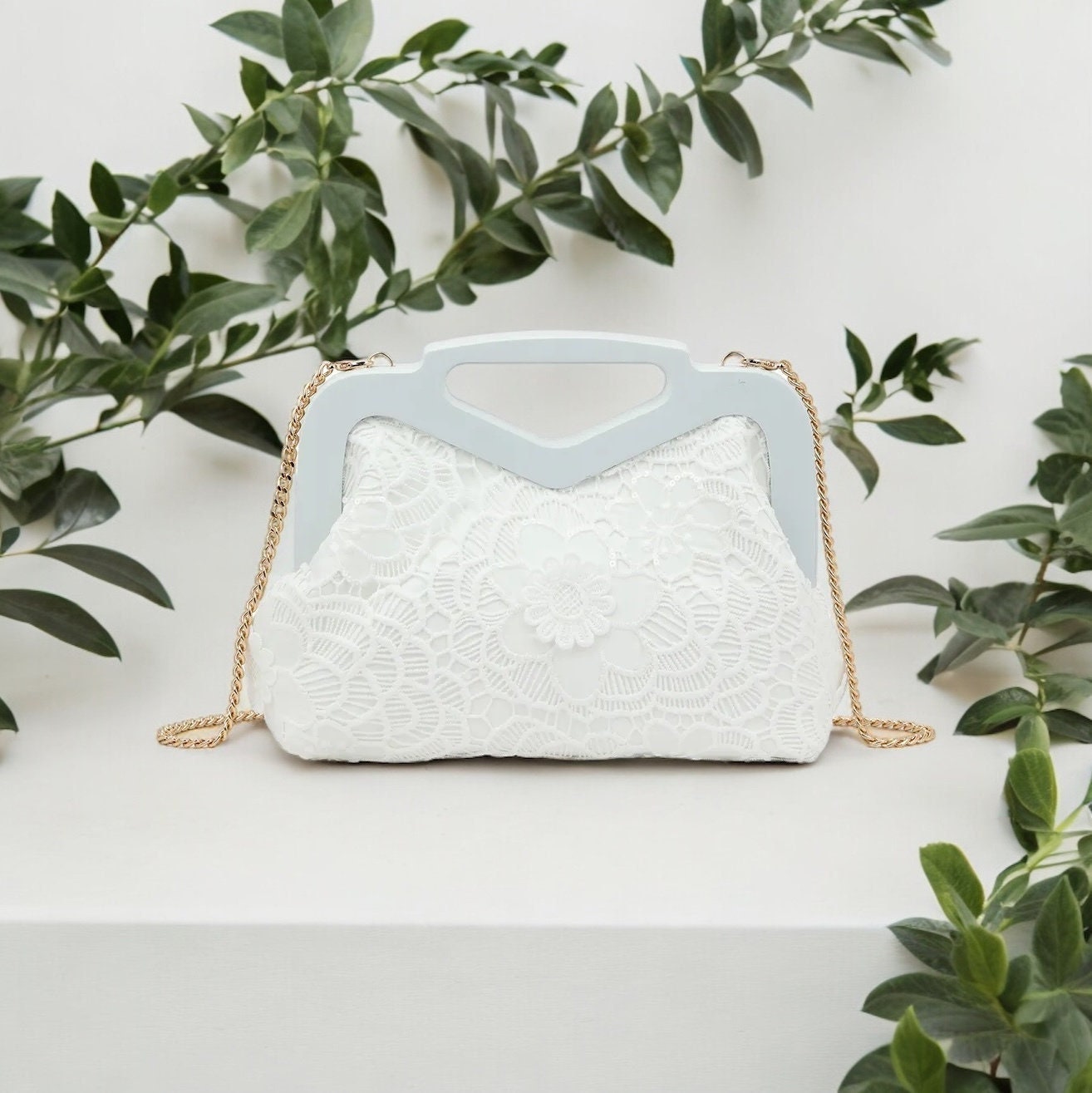 Romantic Fashion Brautkleid Damen Clutch Tasche Aus Spitze & Satin – Mit Kette, Für Hochzeit, Party, Abschlussball Hochzeitstasche Mit Verstellbarem Band