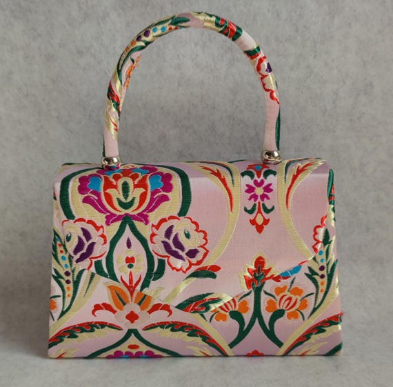 Satin Embroidered Floral Pattern Jacquard Mini Top Handle