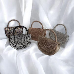 Sparkly Diamante Embellished Mini Top Handle Evening Bag - Bridal and Special Occasion Handbag in Black, Silver, Gold, Multicolour