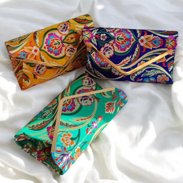 Yellow Trendy Embroidery Designer Heavy Clutches-Accessories