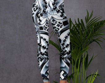 Leggings de cintura alta con estampado de cruz gótica para mujer, ropa urbana, pantalones deportivos elásticos