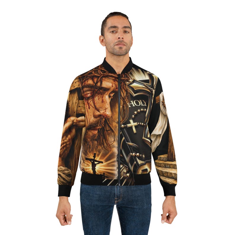 Jesus Crown of Thorns Bomber Jacket | Religious Christian Cross Artwork ...