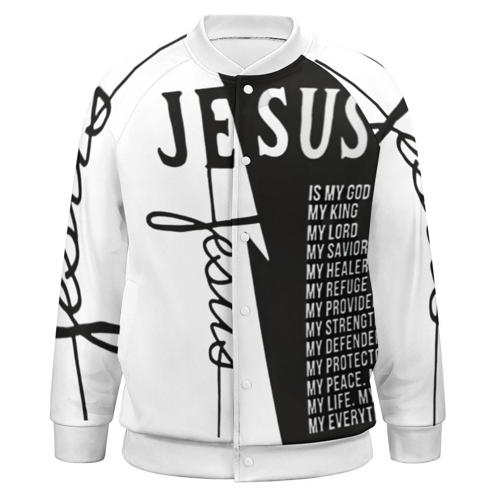 Christian Varsity Jacket, JESUS Typography, Black and White