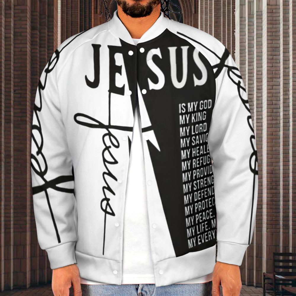 Christian Varsity Jacket, JESUS Typography, Black and White