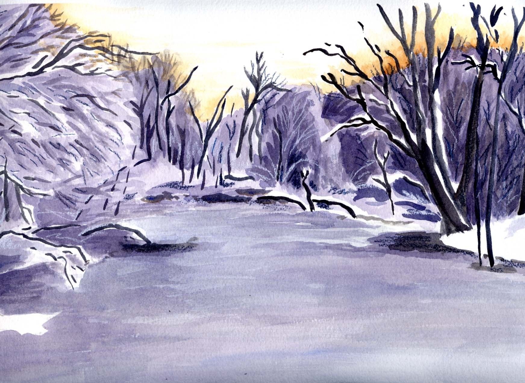 Frozen Pond watercolor painting Etsy