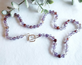 Natural Ametrine Necklace, Hand-knotted Pure Silk, Sterling Silver Clasp