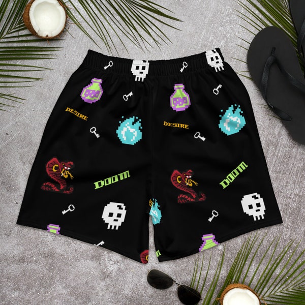 Retro Black Shorts 8 Bit Gamer Doom and Desire Print