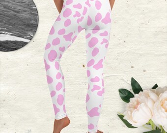 Leggings roses confortables et mignons à imprimé vache