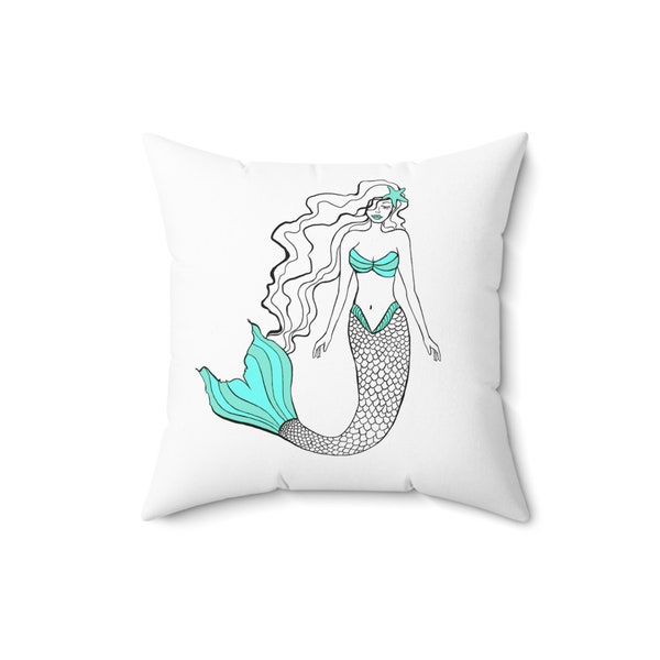 Aquamarine Mermaid Throw Pillow