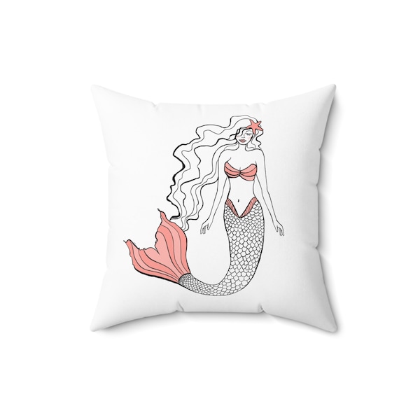 Coral Mermaid Throw Pillow