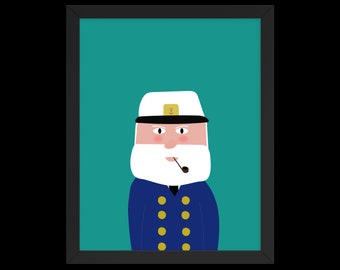Nautical Wall Art Print | Sea Captain Minimalist Illustration | Coastal Home Decor Gift