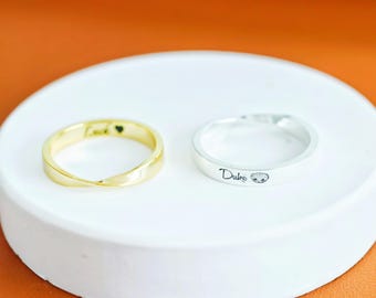 Namensring mit graviertem Hundepfotenabdruck, Erinnerungsring für Haustiere, personalisierter Hundepfoten-Schmuck, graviertes Geschenk für Tierliebhaberinnen (Mama)