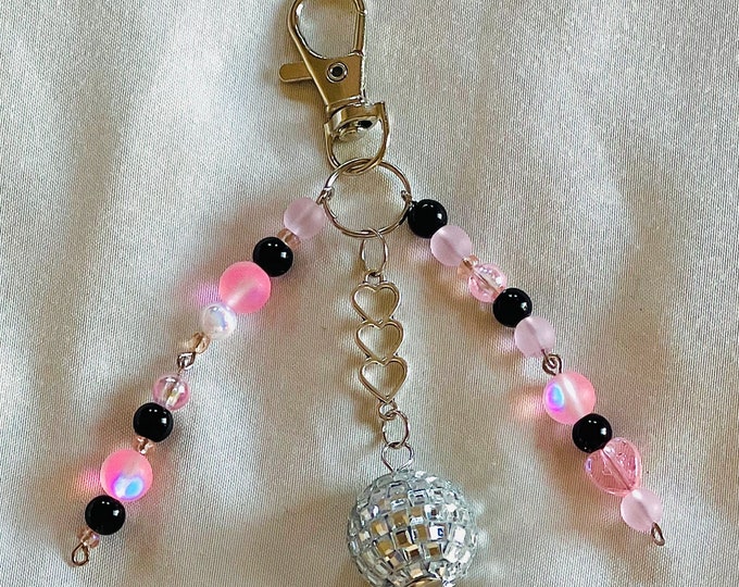 Discoball Black and Pink Keychain, Y2K Keychain, Cowgirl aesthetic, howdy, Gifts for her