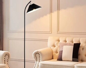 Nordic Modern arc Floor Lamps with Pleated Lampshade Scandinavian Unique Standing Lamp for Living Room Bedroom Night Stand Home Decor