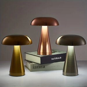 Unique Mushroom Table Lamp Rechargeable 3 Color Adjustable Brightness Cordless Lamp Mushroom Decor Night Light Bedside Lamp Touch Lamp